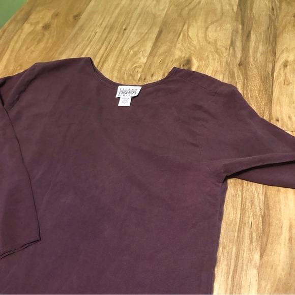 Eileen Fisher New York Womens 1 Purple Silk Long Sleeve Crew Neck Lightweight - Picture 2 of 6